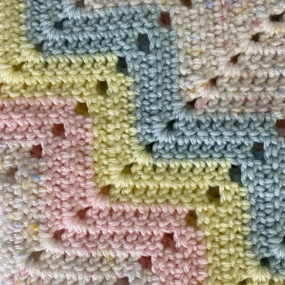 Handmade Pastel Rainbow Intricate Zig Zag Pattern Crochet Baby Blanket 40”X 40”